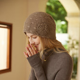 Soft Winter Handmade Knit  Women's cashmere Beanie Hat with Flower